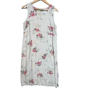 Erika Collection Women Cream Pink Rose Floral Linen Blend Side Button  Dress M